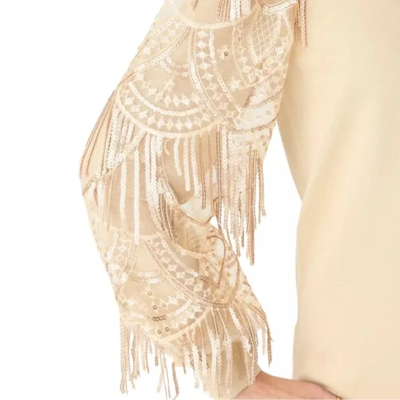 NWT Joseph A. Women's Mixed Media Lace Sequins Sleeve Sweater Khaki Size Large - Picture 4 of 6